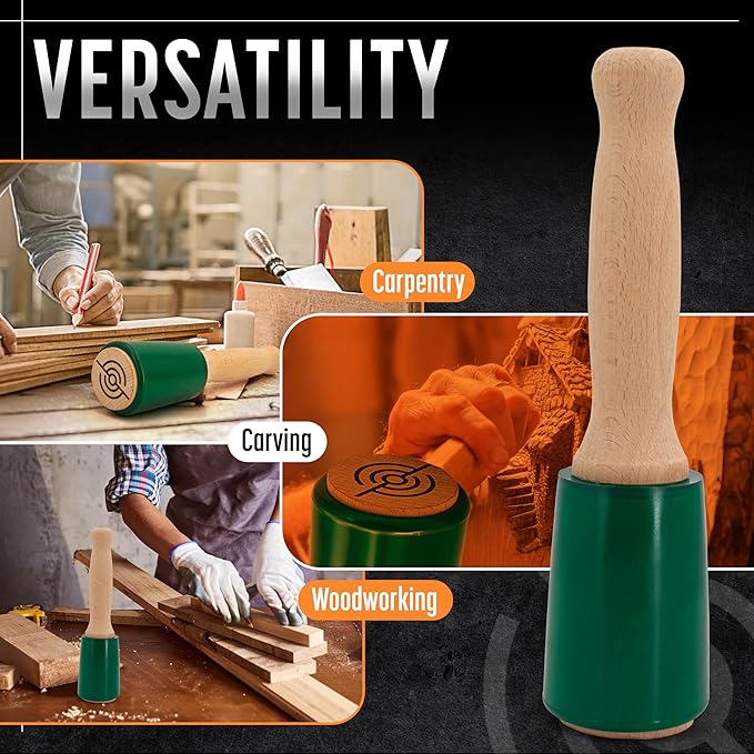 Precision Wood Carving Mallet 15oz for Woodworking, Comfortable Wooden Handle Reduces Hand Fatigue, Non-Marring Urethane Head Protects Tools, Chisel Hammer from Schaaf Tools