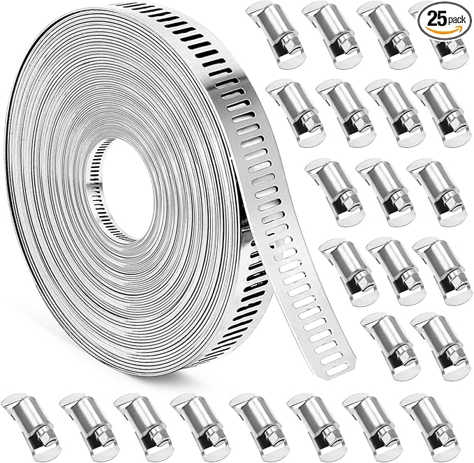 Hose Clamps, DIY 56 FT Metal Strap + 24 Fasteners, Hose Clamps Stainless Steel, Large Adjustable Hose Clamp Pipe Clamp for Pipe Automotive Mechanical Applications