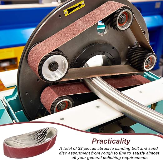 Blulu 22 Pieces Sanding Belts and Sanding Discs Set Includes 4 x 36 Inch Belts (80/120/150/240/400 Grits) and 6 Inch Self Adhesive No Hole Alumina Disc for Bench Combination Sander Woodworking