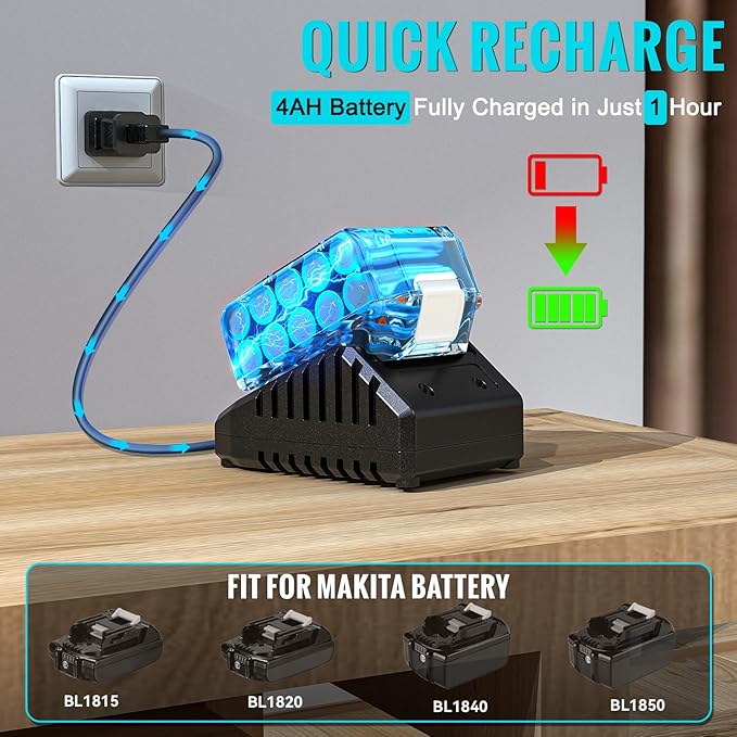 Cordless Brad Nailer Compatible with Makita 18V Lithium-Ion Battery, 18 Gauge 5/8 to 1-1/4 Inch Nail Gun with 1 x 3.0Ah Rechargeable Battery, Powered Electric Tool Set Brushless Motor