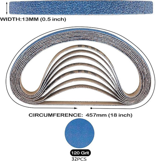 1/2 x 18 Inch Sanding Belts 120 Grit, 32PCS 1/2" x 18" Zirconia Sanding Belts for Belt Sander, 1/2 by 18 Inch Sanding Belts for Air Belt Sanders, Wood Working, Metal Polishing, Derusting, 32-Pack