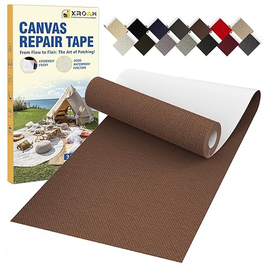 Canvas Repair Tape, 3.2 x 63 Inch Waterproof Heavy Duty Fabric Tape for Furniture, Self Adhesive Canvas Repair Patches for Boat Covers, Sofas, Tents, Louge Chairs, Canopy, Awning Dark Brown