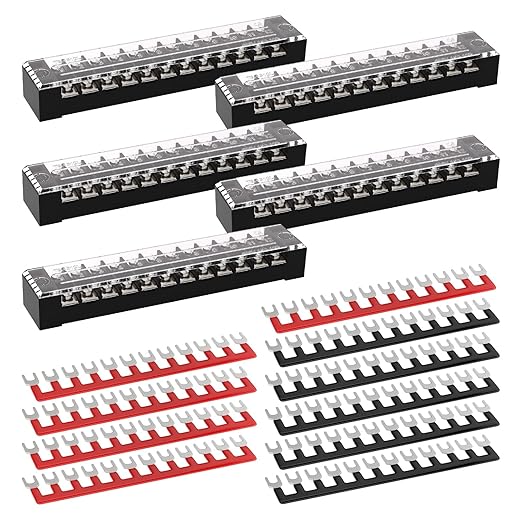 APIELE 15A Screw Terminal Block 12 Position Dual Row Covered 12 Position Pre-Insulated Terminal Barrier Strips (5PCS 15A 12P+10PCS Wiring Strips)