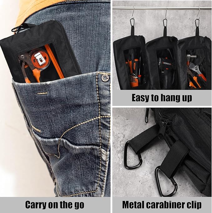 Aliceset 6 Pcs Small Tool Pouch 1680D Oxford Zipper Bags with Clear Window, Multipurpose Zipper Pouch Heavy Duty Waterproof Utility Bag for Tool Organization and Storage