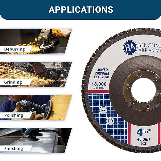 Benchmark Abrasives 4.5" x 7/8" Premium High Density Jumbo Zirconia Type 29 Flap Discs 4 1/2 for Angle Grinder, Sanding Discs, Finishing - Grinding Wheels 4 1/2 Inch (3000 Pack) - 40 Grit