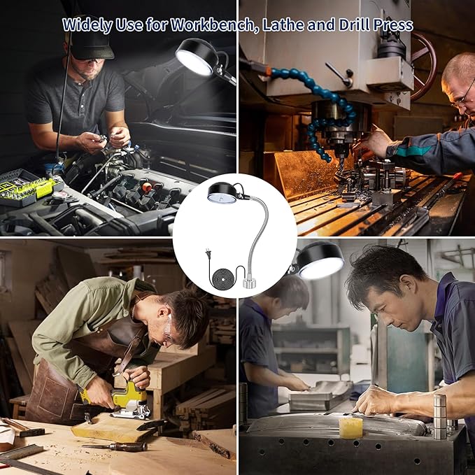 20W WangJiaTai Magnetic Work Light, LED Machine Work Light with 16 in Flexible Gooseneck and Magnetic Base, Shop Tool Lamp for Lathe, Work Bench,Machine,Grill,Industrial Lighting, 2000Lumens, Silver