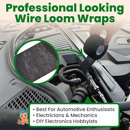 Wire Harness Cloth Electrical Tape, 3/4 Inch x 90 FT (2 Rolls), Automotive Wire Loom Heat Wrap Tape - Fabric Felt Cloth Wiring Harness Tapes, Heat Resistant for Car Engine, Wires, Electrical Wiring