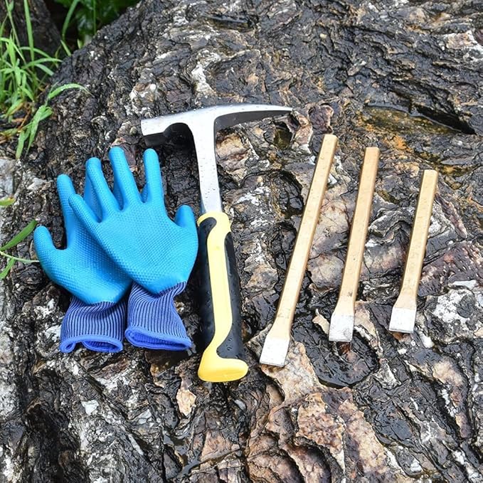 55 pieces geology rock pick hammer kit Set,for Hounding,Gold Mining & Prospecting Equipment,including an all Steel with Pointed Tip,3-Pieces Heavy Duty Chisel SetWait xxttww-00897790-000