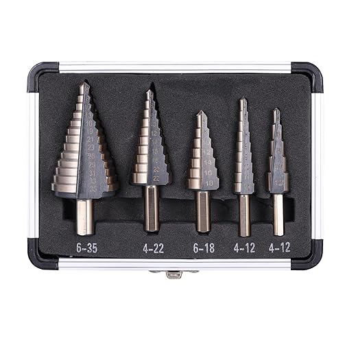 Step Drill Bits, 5PCS (44 Sizes) Metric HSS Step Unibit Drill Bit Set with Aluminum Case, Double Cutting Blades, High-Speed Steel, Multiple Hole Stepped Up Bits for DIY Lovers