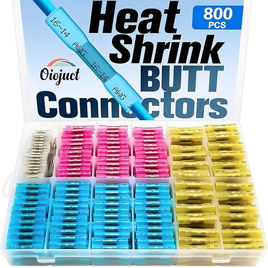 Heat Shrink Butt Connectors Kit - Waterproof Wire Connectors for Wiring - Electrical Connectors Kit with Crimp Terminals - Marine Wiring AWG Terminal (800Pcs)