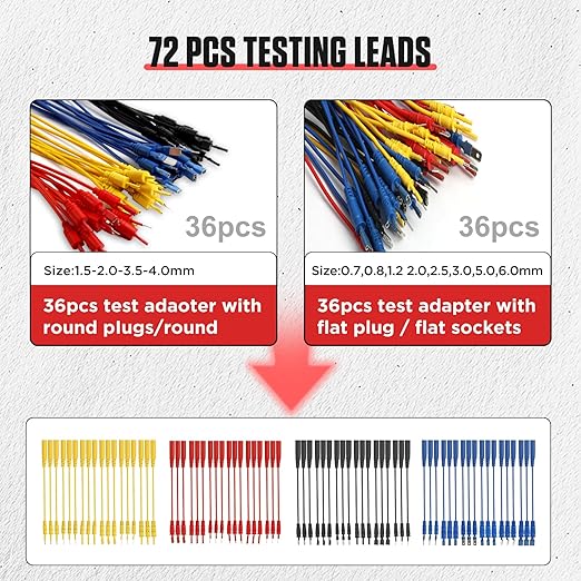 Electrical Multimeter Test Lead Set - BELEY 92PCS Automotive Circuit Terminal Test Leads Diagnostic Wiring Tool Kit with Alligator Clips and SRS Connector for Car Diagnostics, Testing and Repair