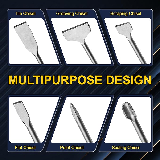 6pcs SDS Plus Chisels, Chisel Set with SDS Plus Shanks, High-Quality 40CR Steel Masonry Chisel, Professional Tile Removal Tool for Home Improvement and Masonry Demolition