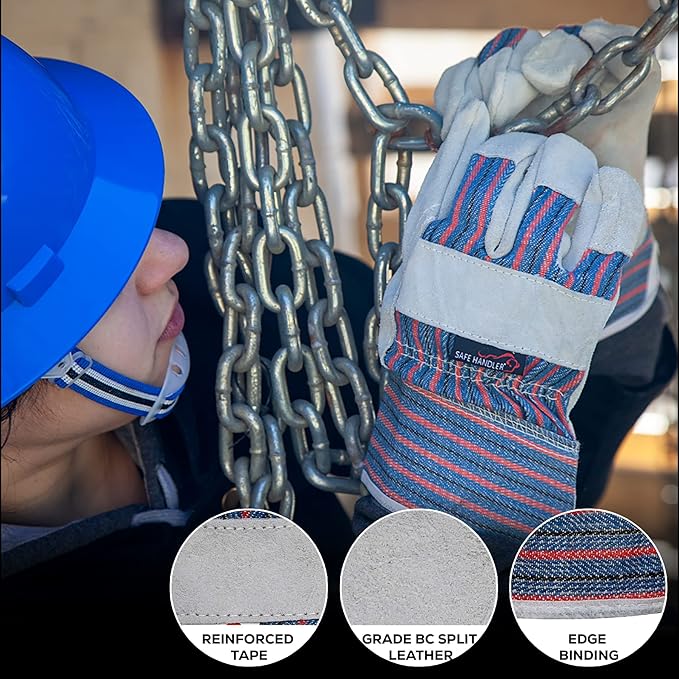Work Leather Gloves with Cool Cotton Lined Backing Lightweight & Versatile Split Leather Safety Cuff Work Gloves