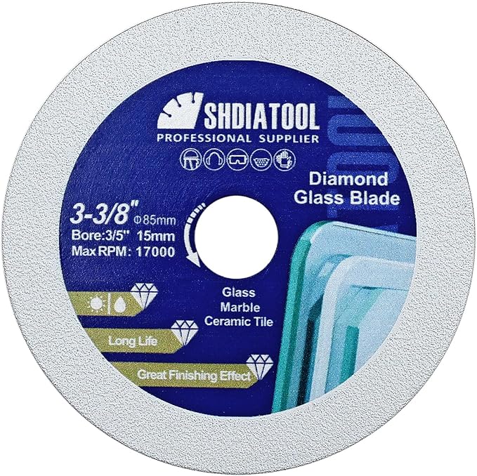 SHDIATOOL Glass Diamond Cutting Disc 3-3/8-Inch Saw Blade, Ultra-Thin Cut Off Wheel for Tile Ceramic Porcelain Marble 85mm