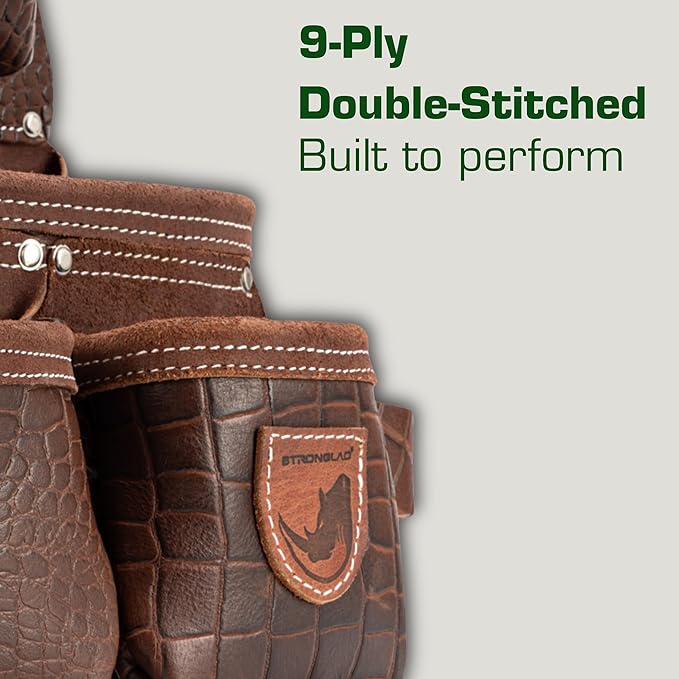 STRONGLAD Leather Carpenter Tool Belt - Top-Grain with 21 Pockets-Heavy Duty Framing Tool Belt & Carpenter Bags for Construction PR1000