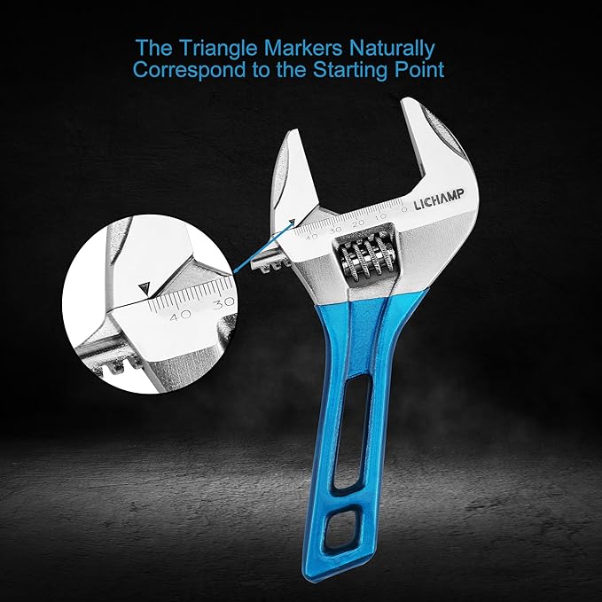 Lichamp 8-Inch Stubby Adjustable Wrench with 44 mm Wide Jaw Opening for Plumbing Automotive and Industry Tight Spaces Work