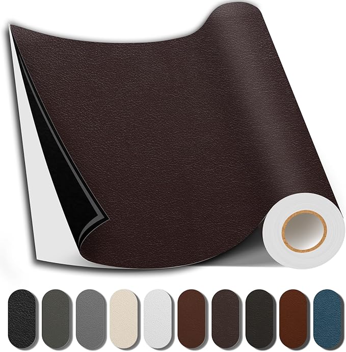 Leather Repair Patch, 17X158 Inch Repair Patch Self Adhesive Waterproof, DIY Large Leather Patches for Couches, Furniture, Kitchen Cabinets, Wall （Dark Brown, 17X158 Inch）