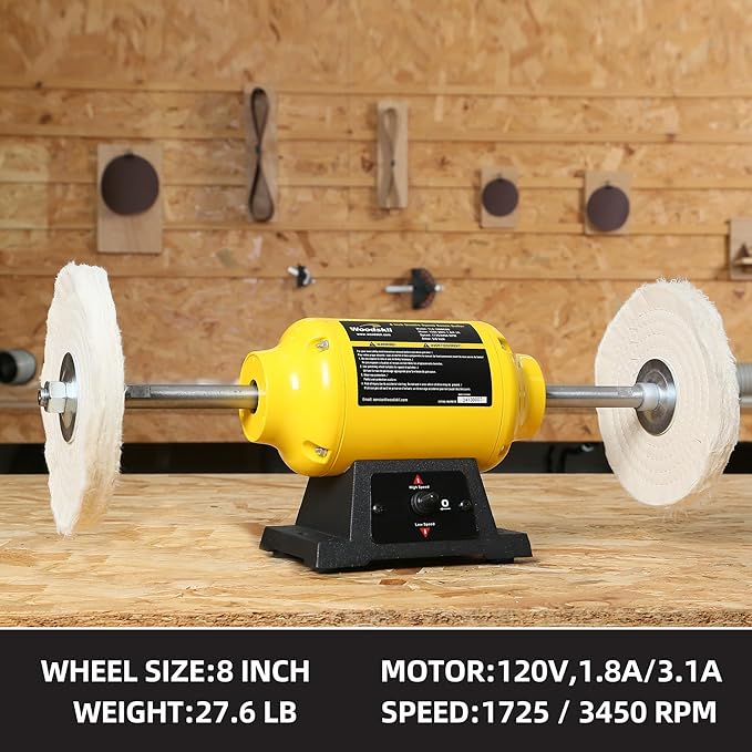 Dual Speed Bench Buffer Polisher 1.8/3.1A, 8 inch Jewelry Buffer Polisher Machine, 1725/3450 RPM Power Bench Polisher with 2 cotton Wheels for Jewelry, Metal, Wood, Jade, Knife, Plastic