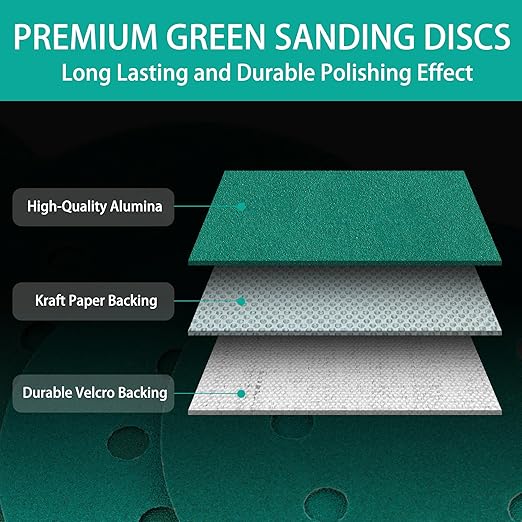 100PCS 600 Grit Premium Green Sanding Discs, 5-Inch 8-Hole Sandpaper for Random Orbital Sander