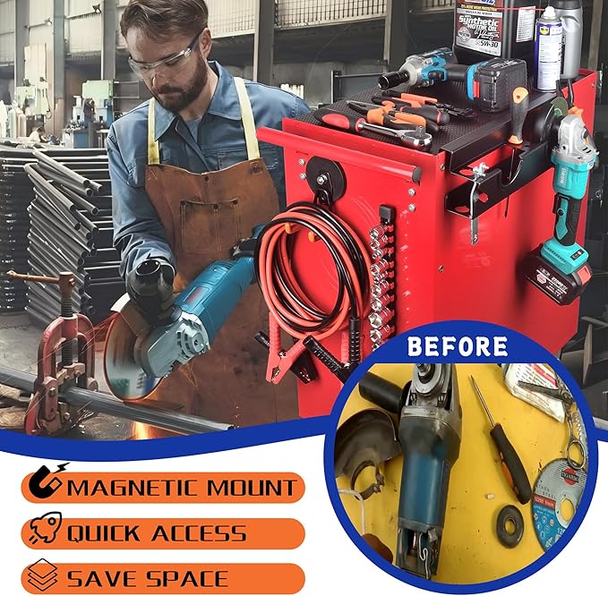 ULIBERMAGNET Angle Grinder Rack, Solid Steel Utility Storage Holder with 2 Bay, Heavy Duty Wall Mount Storage Metal Shelf Holder with Cord Hanger for Angle Grinders, Cutters, Polishers, Screwdriver