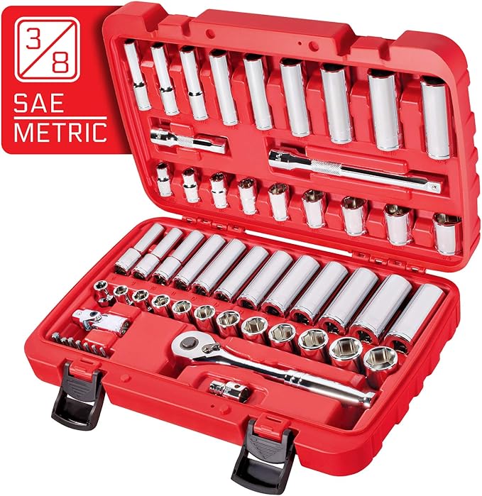 CARBYNE 3/8" Drive 6 Point Socket & Ratchet Set - 55 Piece | SAE & Metric. Includes Metric 8mm to 19mm, SAE 5/16" to 3/4". Chrome Vanadium Steel • From a Family-Run Tool Company Based in the U.S.A.