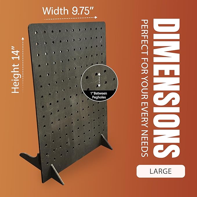 Torched Pegboard Display Stand for Jewelry, Craft Shows, Selling, Vendor Events, Tools, Peg Board Accessories Rack Organizer, Large 9.75" L x 4.3" W x 14" H, Ebony