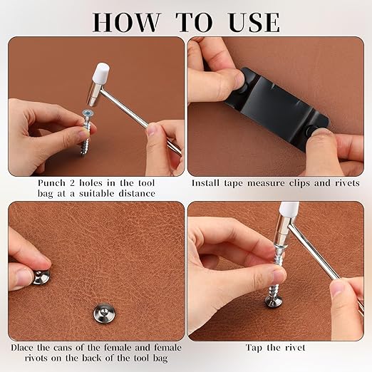 6 Pcs Tape Measure Holder Clip Measuring Tape Holder Metal Measuring Tape Belt Holder Tape Holder for Tool Belt with Rivets Tape Measure Hanging Tape Holder for Easy to Carry Matte Black