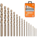KENDO 15PCS Cobalt Drill Bit Set (1/16"-3/8"), M35 High Speed Steel,Twist Jobber Length for Hardened Metal, Stainless Steel, Cast Iron, Wood and Plastics, with Metal Index Storage Box