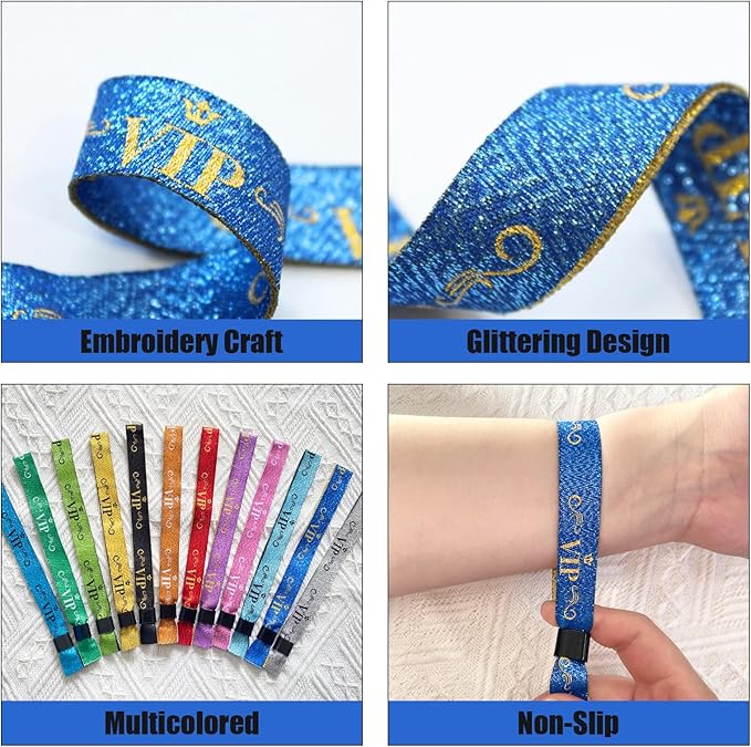 VIP Cloth Wristbands - 100 Pcs, Disposable, Colored, Lightweight for Concerts & Parties (Blue)