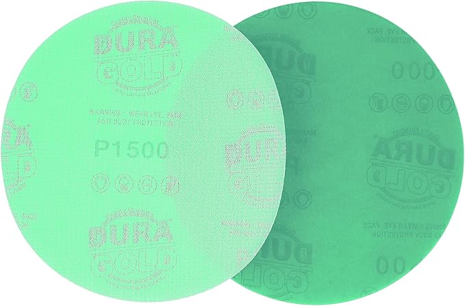 Dura-Gold Premium 1500 Grit 6" Gold Sandpaper Discs, No Hole Pattern Dustless, Box of 50, Hook & Loop Backing for DA Sander, Finishing Coarse Sanding Abrasive Automotive Paint, Woodworking Wood, Metal