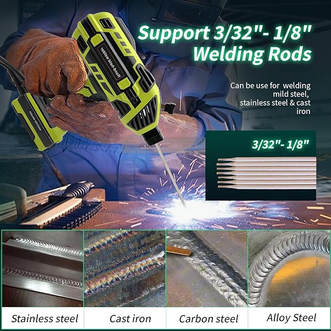 Portable Welding Machine Handheld Welder: IGBT Inverter Hand Held ARC Welder Gun with 6 Variable Current Adjustment - Welder Machine 110v Electric Welding Equipment for 3/32"-1/8" Wire Rods (Green)