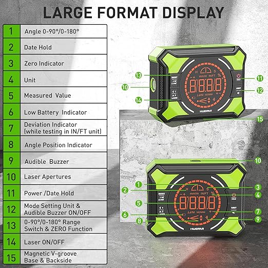 Huepar Digital Angle Gauge with Laser Level, Rechargeable 3-in-1 Digital Angle Finder with Magnetic, Measures 0-90° & 0-180° Range, Digital Electronic Level Accessory for Woodworking Tools