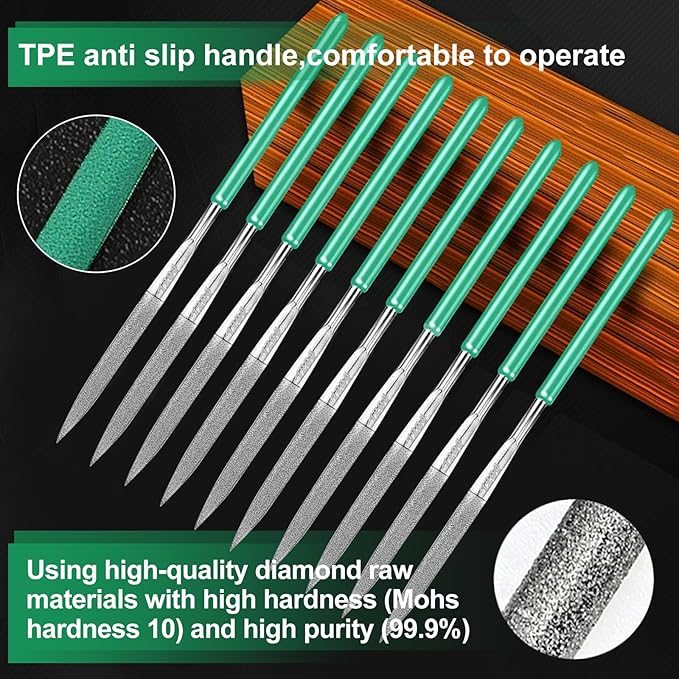 10PCS Diamond Files Half Round Set,Precision Needle File Set,Super Hard Black Nickel Coated Alloy File,Diamond Coated Files for Filing Metal,Ceramic,Stone,Jewelry,Glass.120 Grit,5×180mm