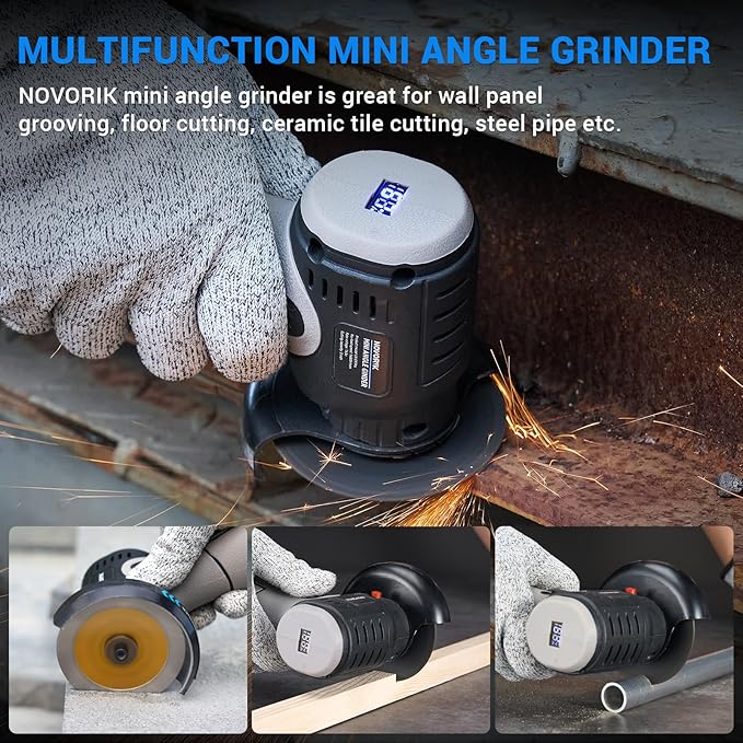 Brushless Angle Grinder Tool, Cordless Mini Angle Grinder Brushed with 2pcs 16.8V 2000mAh Battery 5-Cutting Discs, Power Angle Grinder for Wood Metal Stone Concrete
