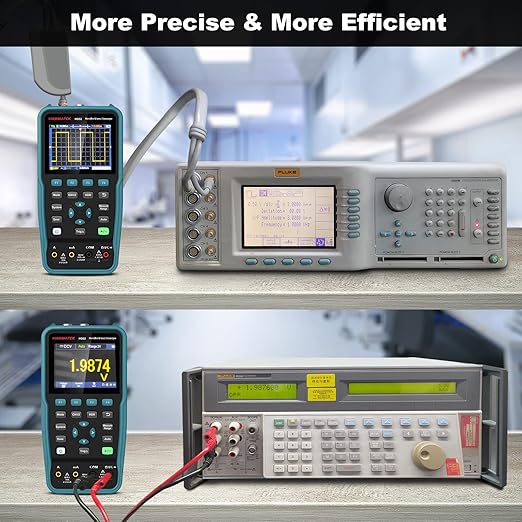 HANMATEK Handheld Digital Oscilloscope 50Mhz Bandwidth with 2 Channels HO52 3.5" TFT Mini Oscilloscope, 2 in 1 Oscilloscope and Multimeter, Backlit Screen, Auto-Calibration Function, Memory Function