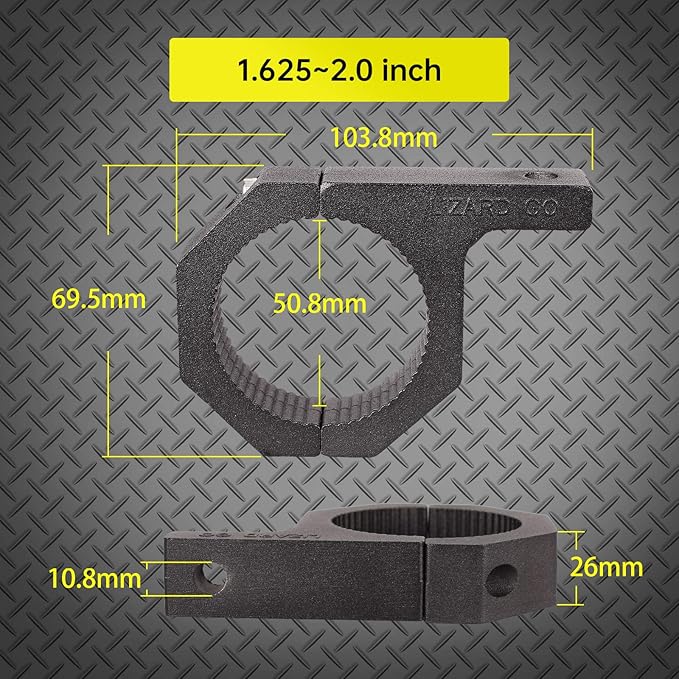 Tube Clamps - Pack of 4,Horizontal Bar Clamp 1.625 inch,1.75 inch,1.875 inch,2.0 inch,Roll Bar Clamp for LED Light Bar,Cube Lights,ATVs Whips (1.625~2.0" Clamps)