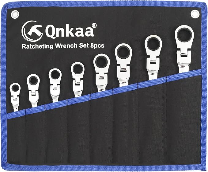 8pcs Flexible Ratchet Wrenches Set SAE 5/16” to 3/4“ Inch Standard Spanners Gear Ring Ratcheting Combination Flexi Wrench Kit Flex Flexible Head
