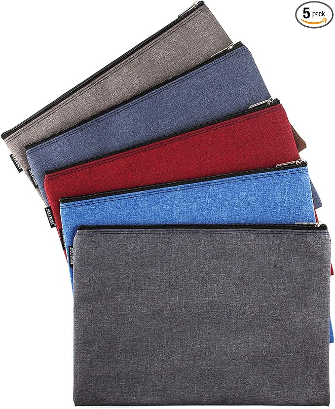 5 Pack Canvas Zipper Tool Bag Set, 13x9.5 inch 16oz Heavy Duty Waterproof Multipurpose Utility Multi Tool Storage Pouch Case for Organizing and Sorting Household Tools, Spare Parts (5 Colors)