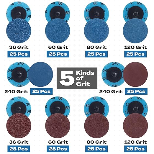 Chumia 250 Pcs Mix Roll Lock Discs Set 36 60 80 120 240 Grit 2 Inch Sanding Discs Die Grinder Accessories Aluminum Oxide Surface Conditioning for Surface Prep Polish Burr Paint Removal (Red,Blue)