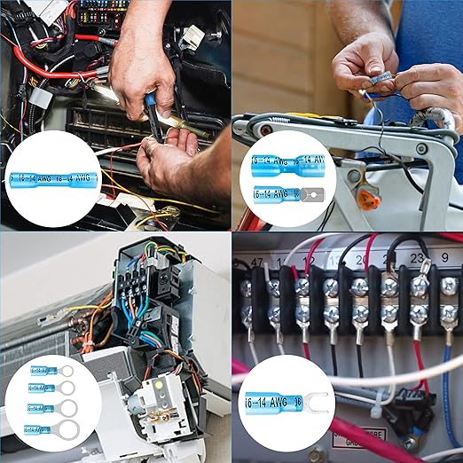 Kuject 320PCS Heat Shrink Wire Connectors Kit, Electrical Waterproof Crimp Butt Terminals, Insulated Spade Connectors for Automotive Marine Boat Truck, Include Rings Forks Spade Butt Splices