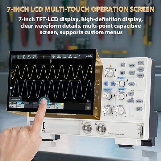 OWON Digital Oscilloscope ADS812A 100MHz Bandwidth 12bits Lab Oscilloscope 1.25GSa/s Sample Rate with Dual Channel 50M Memory Depth 7 inch LCD Display(100MHz/2CH/ADS812A)
