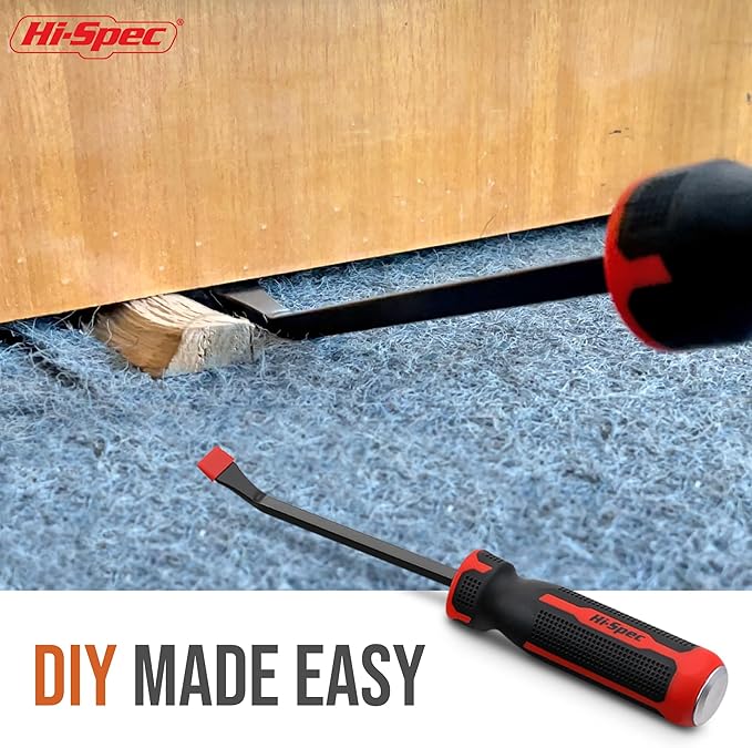 Hi-Spec 1pc Carbon Steel Pry Bar Set - 12" (1ft) / 0.3m" Size with Heavy Duty Striking Cap. Ergonomic Comfort Hold Handles for Home & Garage DIY Jobs