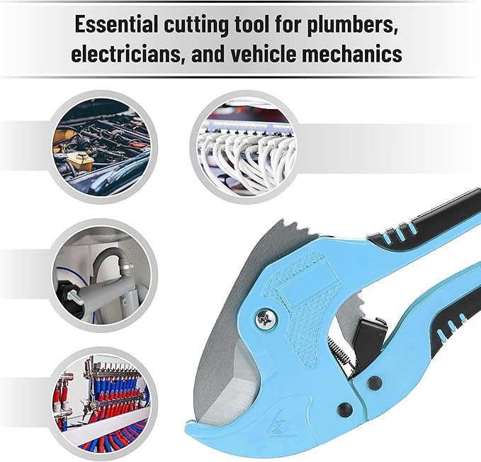 Bates- PVC Pipe Cutter, Cuts up to 1-1/4", Sky Blue Ratcheting PVC Pipe Cutter Tool, Pipe Cutters PVC Pipe Shears, Plastic Pipe Cutter, PEX Pipe Cutter, PVC Cutter Tool, PVC Ratchet Cutter