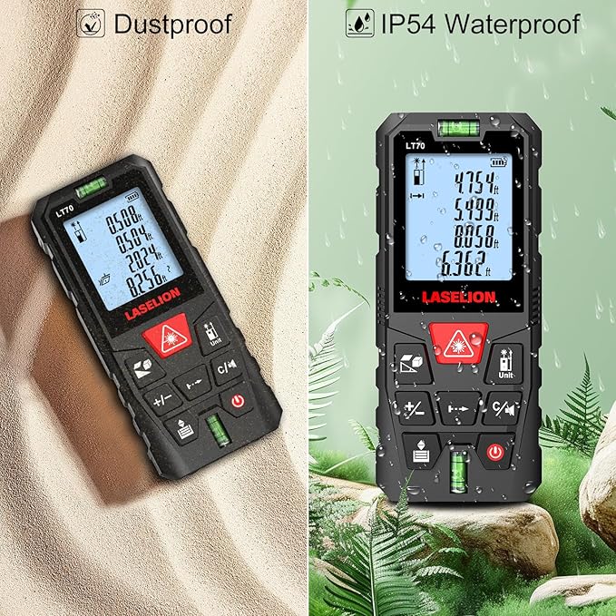 LT70 Laser Distance Meter – 70m (229ft) Range, High Accuracy, Multiple Measurement Modes, Built-in Level Bubble, Handle Laser Distance Measurement Tool，Mute Function (229ft)