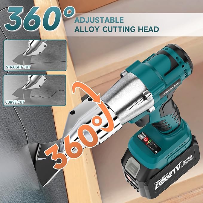 Cordless Sheet Metal Cutter, Brushless Metal Cutting Shears with 1×4.0Ah Battery, 360° Rotating Head & Variable Speed, Electric Scissors for Cutting Iron and Stainless Steel