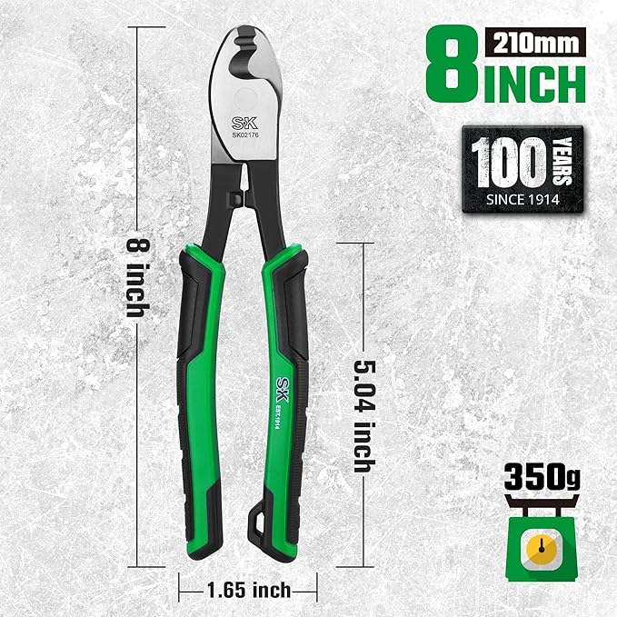 SK 8-Inch Cable Cutter, High Leverage Wire Cutter for Cutting, Stripping and Crimping, Heavy-Duty Cable Cutting Pliers for Aluminum, Copper, Wire, and Communications Cable