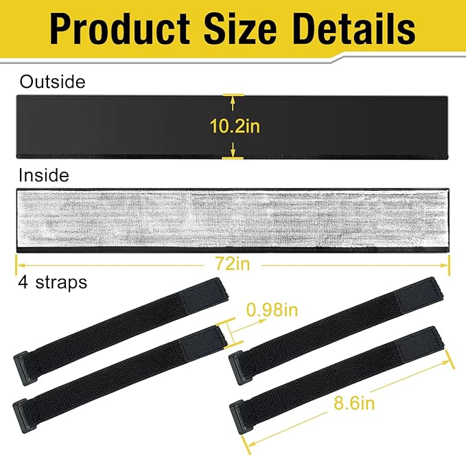 Outdoor Pipe Insulation Cover - 72" x 10.2" Weatherproof HVAC AC Line Set Protector, Heavy-Duty Fabric Wrap for Sun, Rain & Winter Freeze Protection, with 4 Adjustable Straps