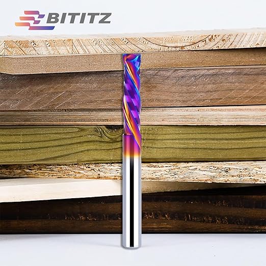 2PCS Up & Down Cut Spiral Router Bit 1/4 Inch Shank 1/4 Inch Cutting Diameter, Coating CNC Router Bits End Mill for Wood Cutting, Slot Mortise, Engraving
