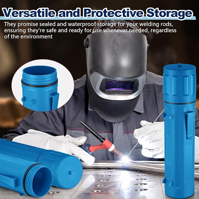 Zonon 4 Pcs Electrode Rod Storage Tube 14 Inch Airproof and Waterproof Welding Rod Holder for Canister(Blue)