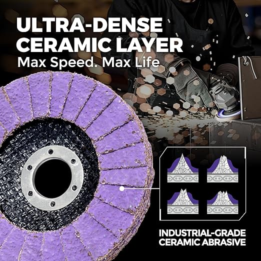 5-Pack 4.5" x 7/8" Ceramic Flap Disc, Mixed Grit (#40 x 2, #60 x 1, #80 x 1, #120 x 1), Bevel Type #29